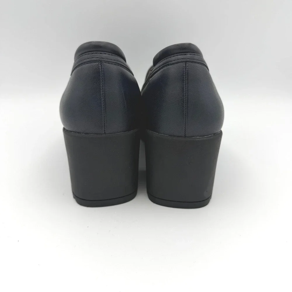 EuroSoft by Sofft Block Heel Loafers 8M Navy Blue Lug Sole Moc Toe Slip On Shoes